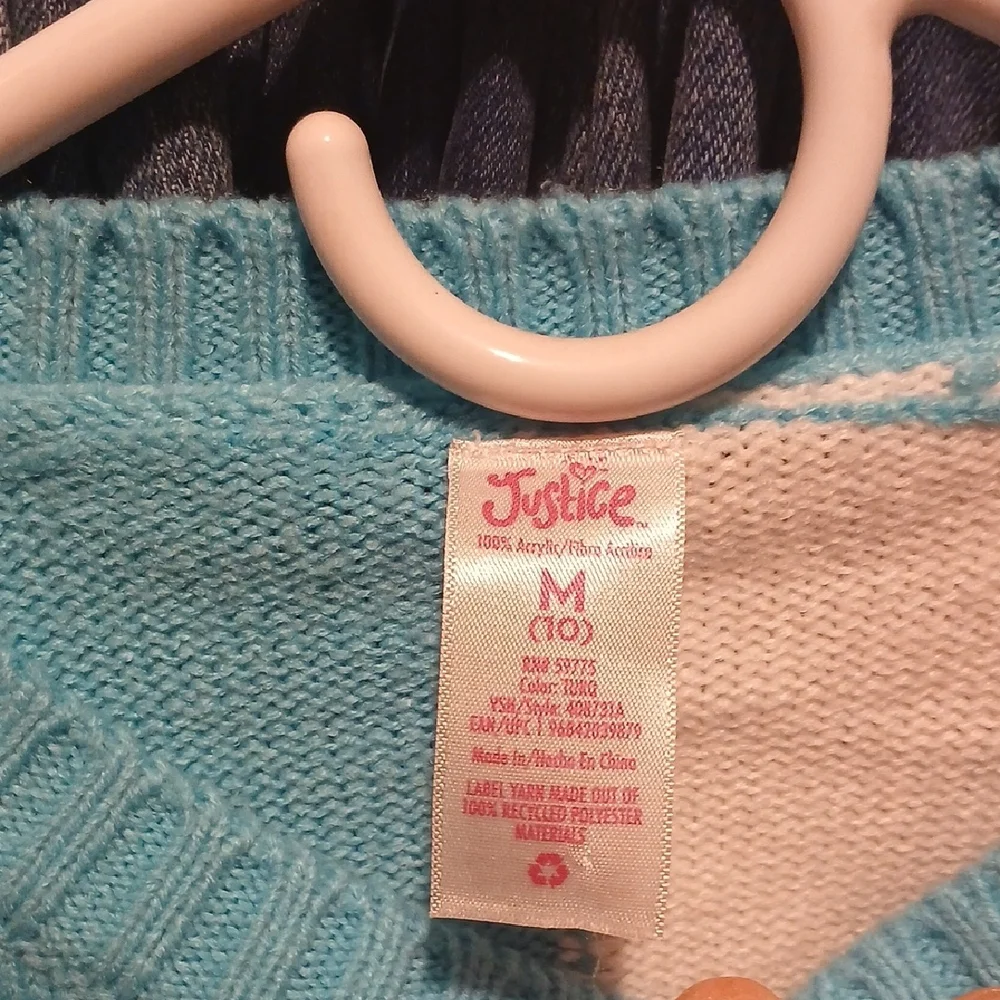 Justice Teal and White Peace Sweater - Picture 2 of 3